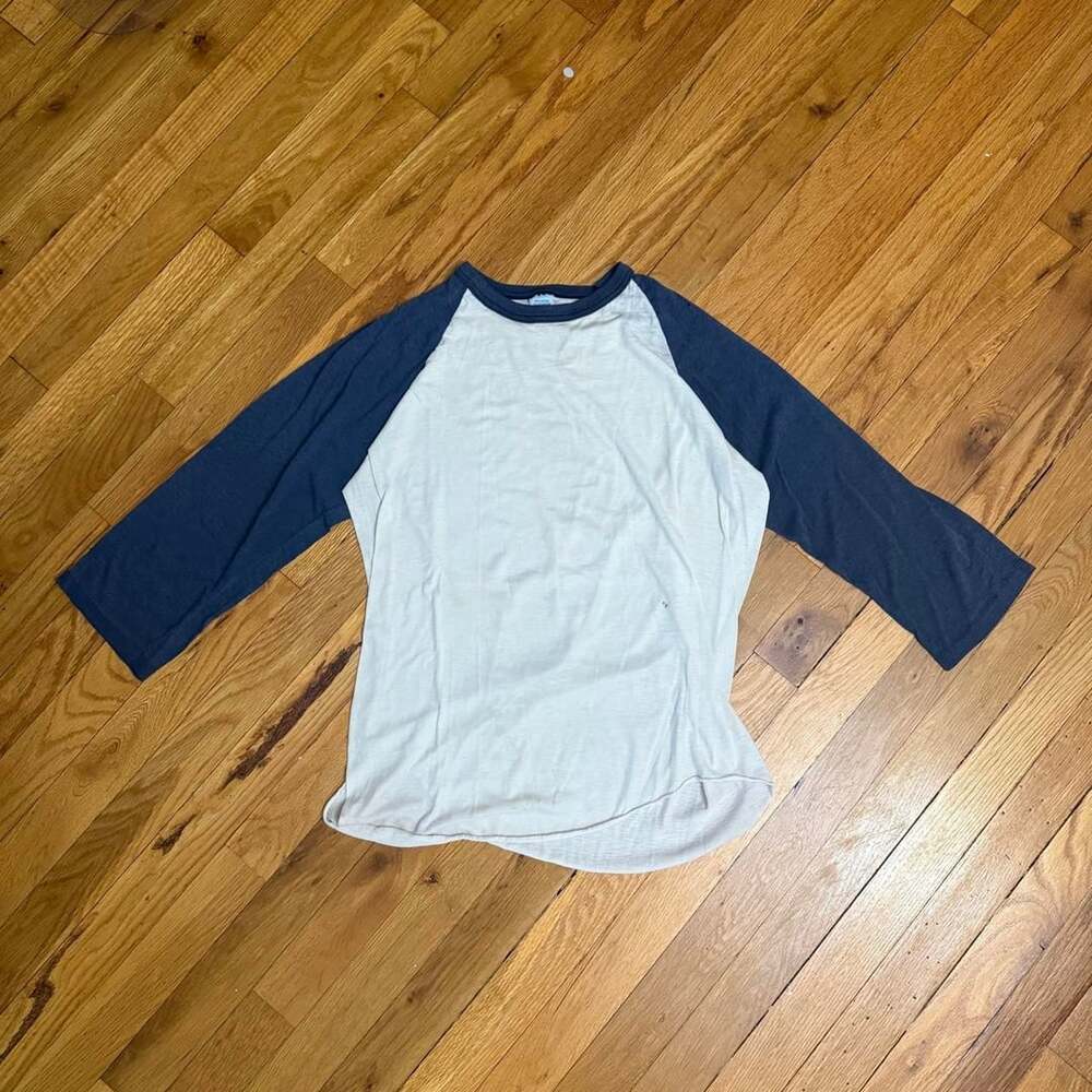 Vintage The Knits Raglan Baseball Tee White Navy Size L Made in USA